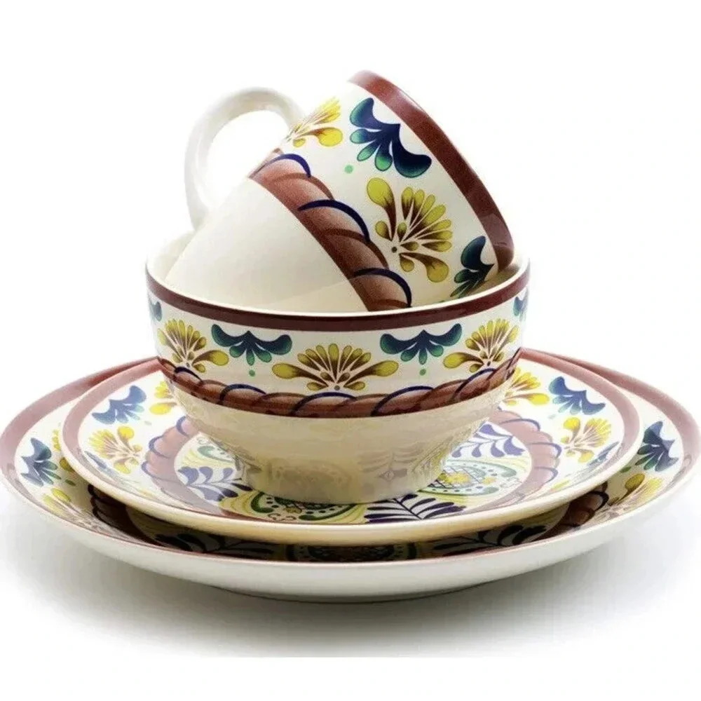 Elama Countryside Sunrise Stoneware Dinnerware Set 16 Pieces Yellow Multicolor